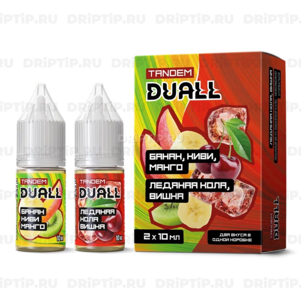 Жидкость Duall Tandem Salt - Банан Киви Манго и Ледяная Кола Вишня