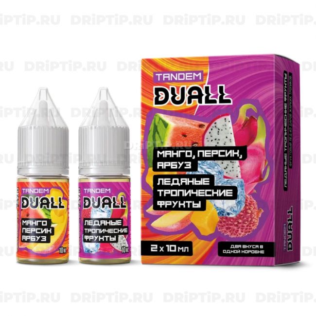 Жидкость Duall Tandem Salt - Манго Персик Арбуз и Ледяные Тропические Фрукты 