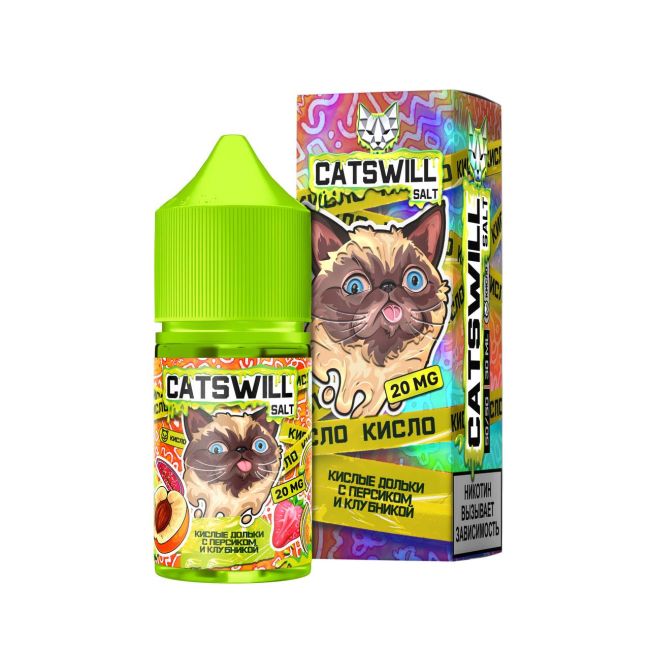 Жидкость Catswill Sour Salt - Кислые Дольки с Персиком и Клубникой Жидкость Catswill Sour Salt - Кислые Дольки с Персиком и Клубникой