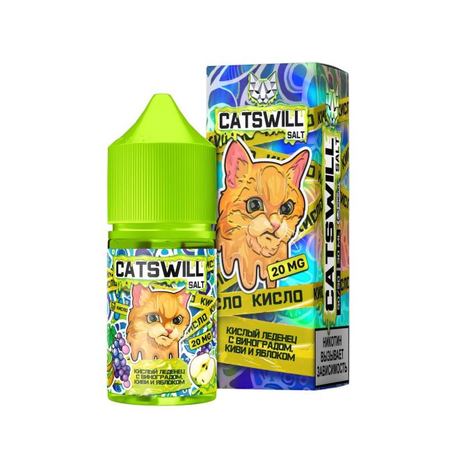 Жидкость Catswill Sour Salt - Кислый Леденец с Виноградом Киви и Яблоком Жидкость Catswill Sour Salt - Кислый Леденец с Виноградом Киви и Яблоком